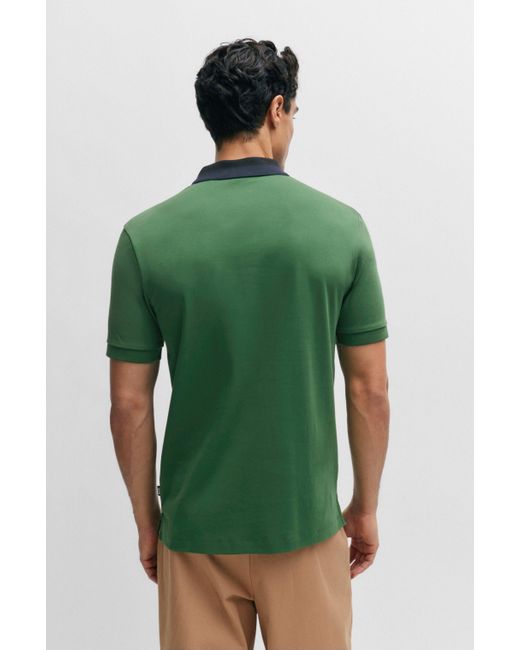 Polo Slim Fit en coton interlock avec col color block Boss pour homme en coloris Green