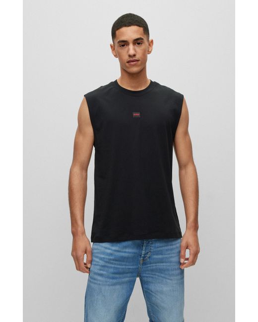 BOSS by HUGO BOSS Sleeveless T-shirt In Cotton Jersey With Logo Label in  Blue for Men | Lyst