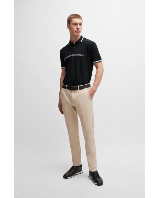 Boss Poloshirt aus Baumwoll-Mix mit Streifen und Logo in Black für Herren