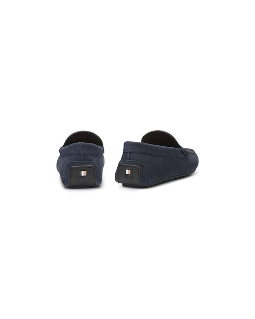 Boss Blue Nubuck-Leather Loafers With Driver Sole for men