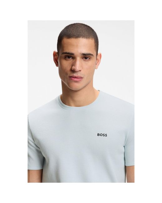 Boss Blue Cotton-Blend Pyjama T-Shirt With Embroidered Logo for men