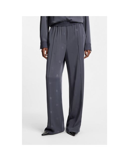 HUGO Blue Relaxed-Fit Trousers With Stacked Logos