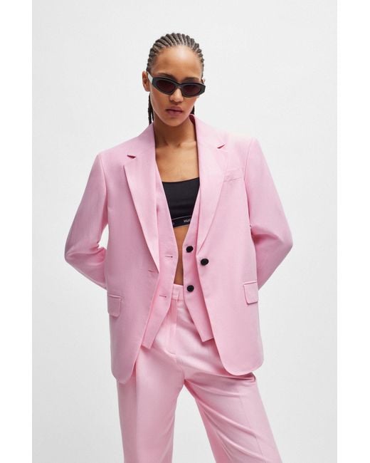 HUGO Pink Oversized-fit Jacket In Stretch Material With Linen