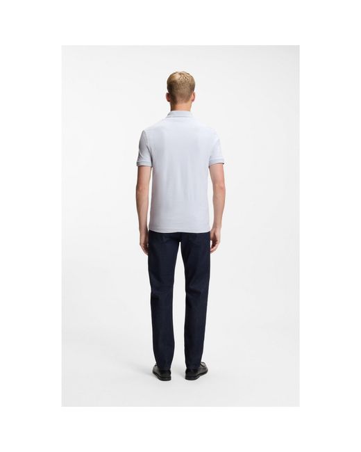 Boss Gray Stretch-Cotton Slim-Fit Polo Shirt With Logo Patch for men