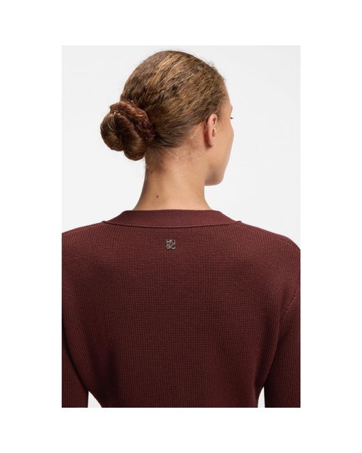 HUGO Red Wool-Blend Cardigan With Logo Rivet