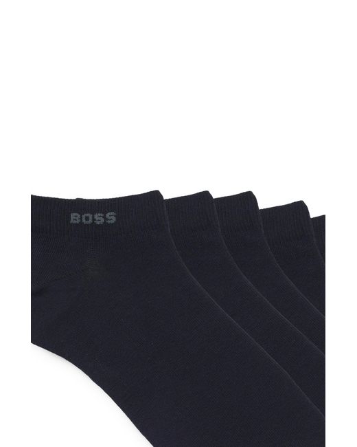 Boss Blue Five-pack Of Cotton-blend Ankle Socks With Branding for men