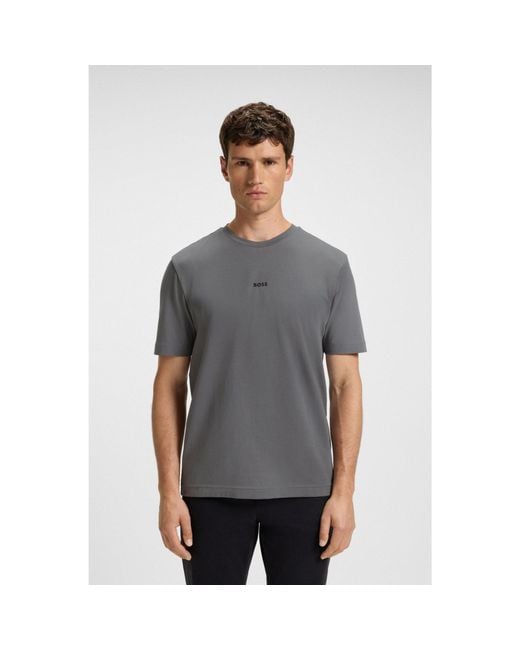 Boss Gray Stretch-Cotton T-Shirt With Logo Print for men
