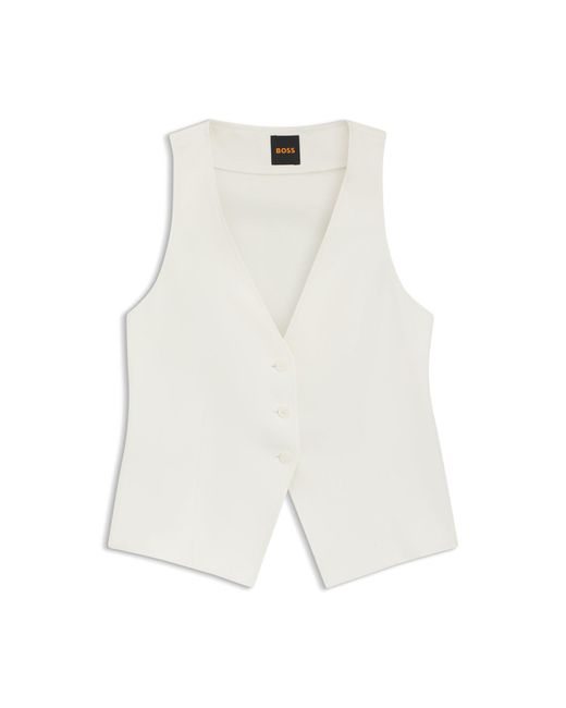 Boss White Modern-Fit Waistcoat With Open Back