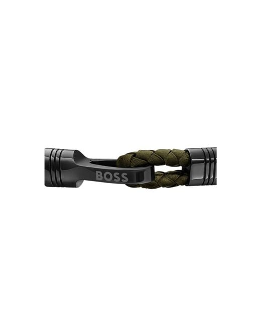 Boss Black Sleek Bracelet With Polished Hardware Details for men