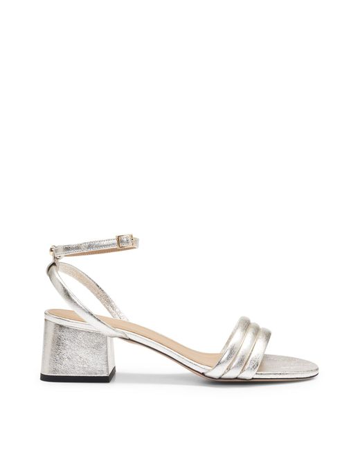 Boss White Metallic-leather Sandals With Padded Strap And 5cm Heel