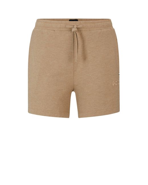 Boss Natural Stretch-terry Shorts With Embroidered Logo