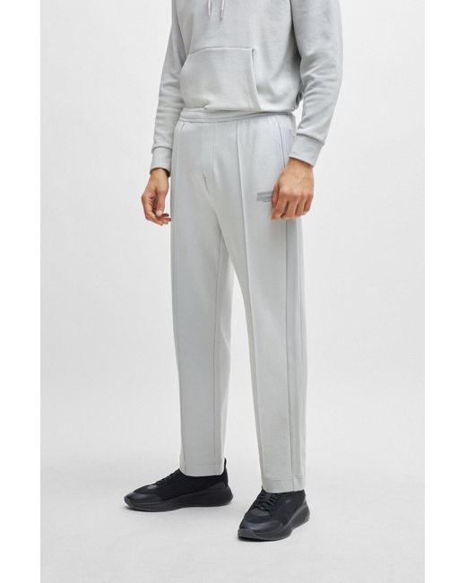 Boss Gray Relaxed-fit Tracksuit Bottoms In Cotton-blend Jacquard for men