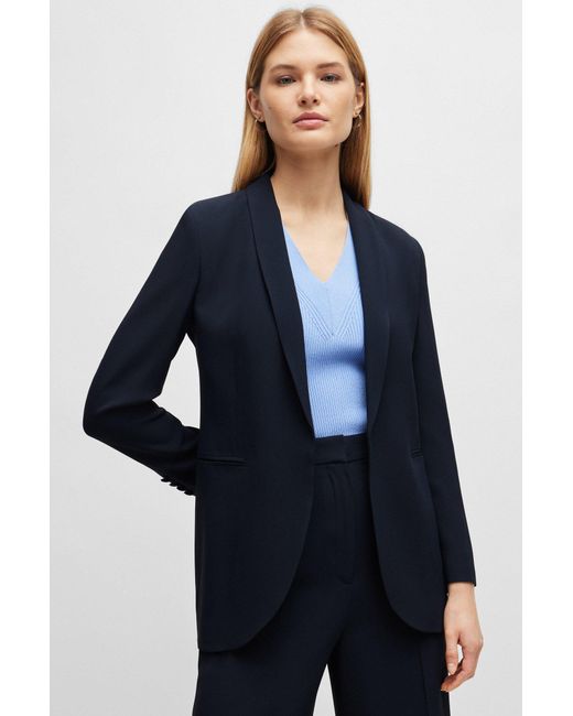 Boss Blue Regular-fit Jacket With Edge-to-edge Front