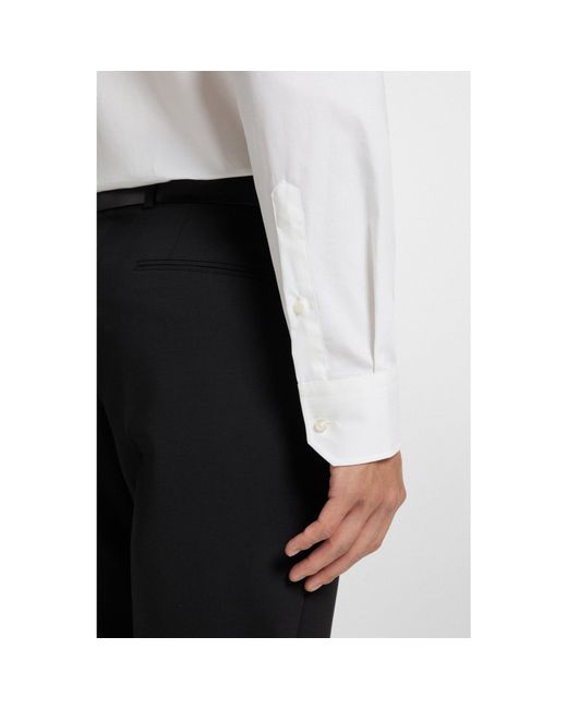 Boss White Regular-Fit Stretch-Twill Formal Business Shirt for men