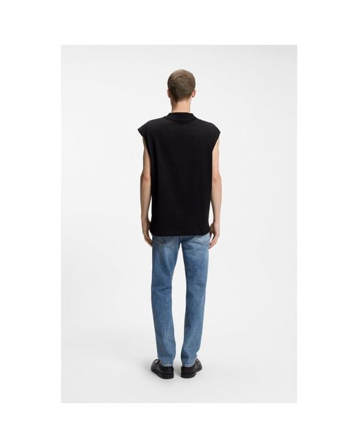 HUGO Black Sleeveless Cotton T-Shirt With Logo Patch for men