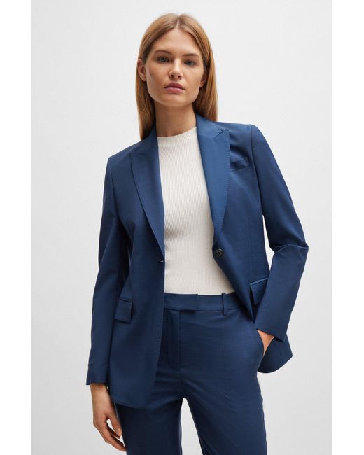 Boss Blue Regular-fit Trousers In Melange Virgin Wool