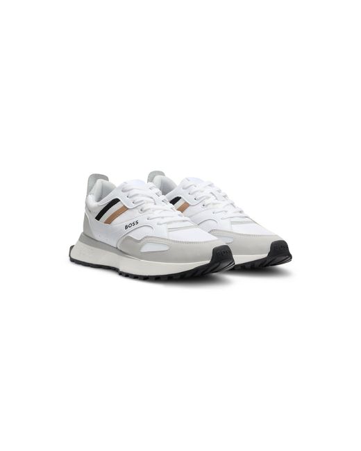 Boss White Running-Style Trainers With Eva-Rubber Outsole for men