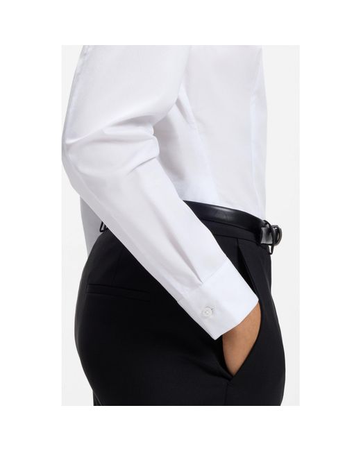Boss White Slim-Fit Cotton-Blend Blouse With Side Zip