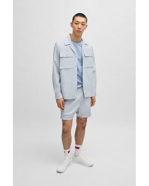 HUGO Oversized Overshirt Aus Oxford-Baumwoll-Mix Mit Streifen-Muster in Gray für Herren