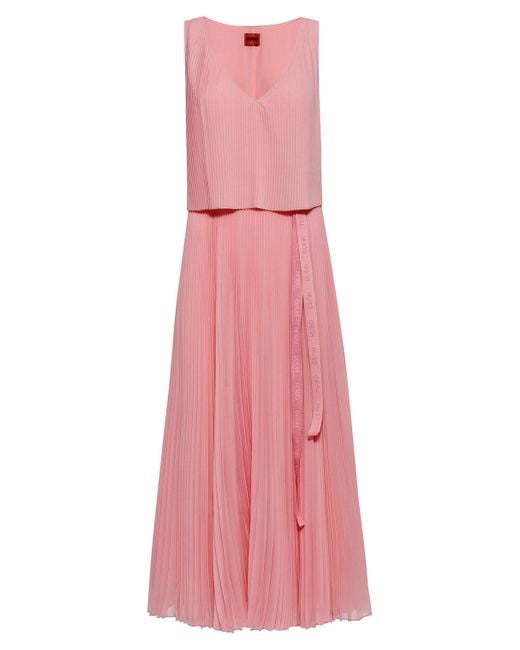 BOSS by Hugo Boss Pink Mehrlagiges Plissee-Kleid mit Logo-Gürtel