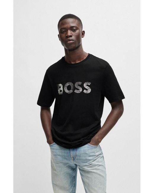 Boss Black Cotton-jersey T-shirt With Logo Print for men