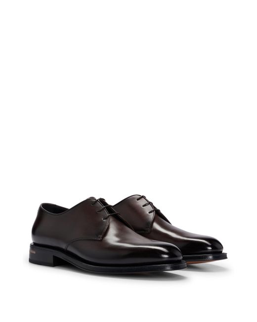 Boss Black Italian-made Derby Shoes In Burnished Leather for men
