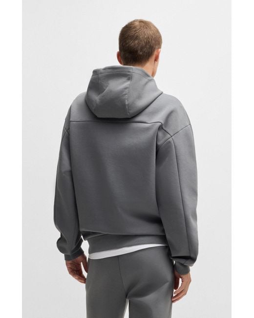 HUGO Hoodie Van Een Interlocked Katoenmix Met Tweedelige Logo's in het Gray voor heren