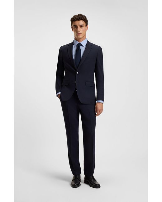 Boss Regular-Fit Overhemd Van Gemakkelijk Te Strijken Gestreept Katoenen Satijn in het Blue voor heren