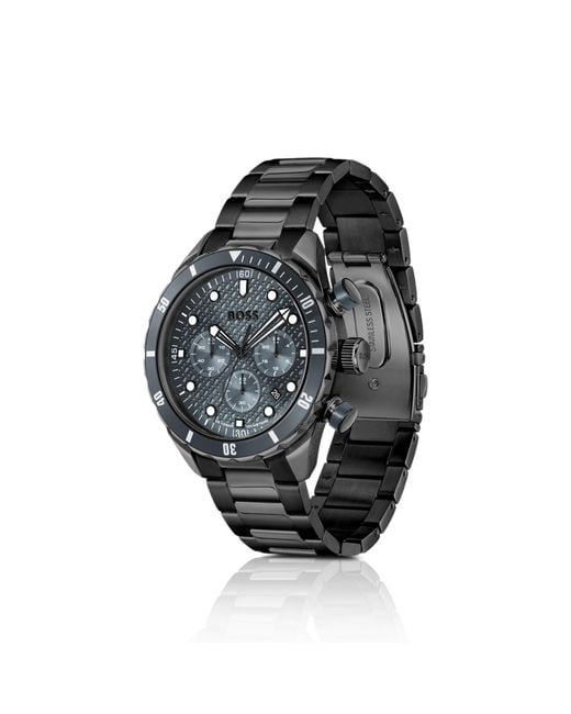 Boss Black Chronomatix-Plated Watch With Monogram-Textured Dial for men