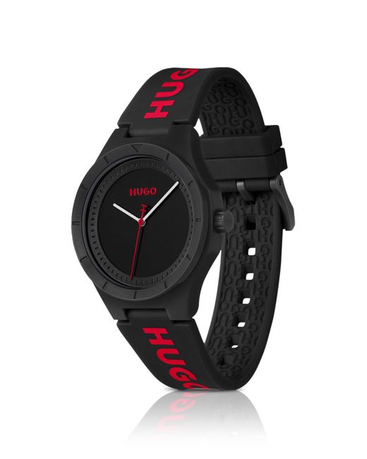HUGO Matte-black Watch With Branded Silicone Strap for men