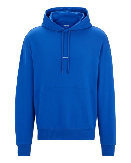 HUGO Cotton-terry Hoodie With Blue Logo Label for men
