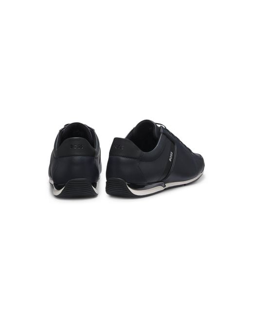 Boss Blue Leather Trainers With Odour-Control Lining for men