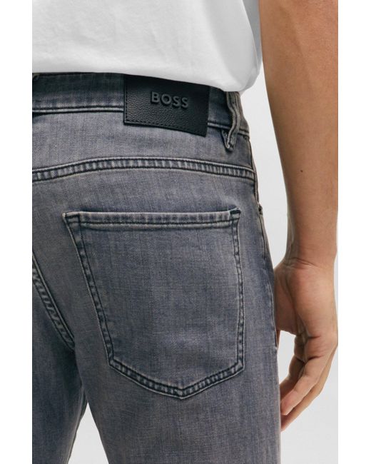 Boss Gray Slim-fit Jeans In Black Italian Cashmere-touch Denim for men