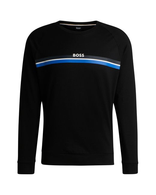 Boss Black Cotton-terry Sweatshirt With Stripes And Logo for men