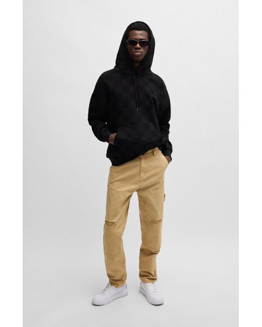 HUGO Loose fit Hoodie In Cotton Terry With Checkerboard Print in Black for Men Lyst Australia