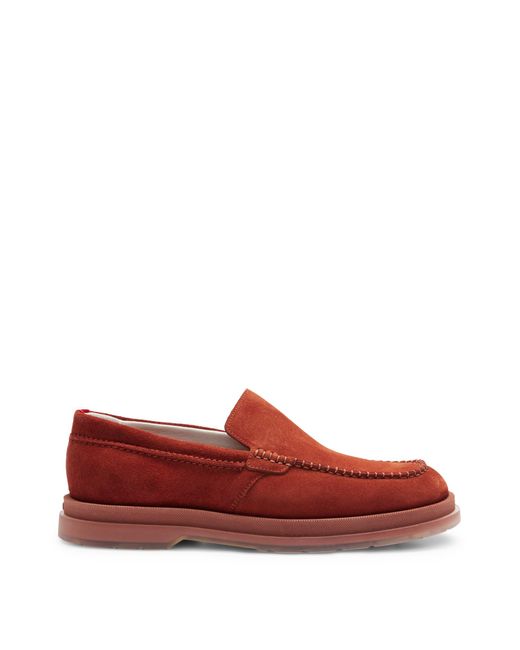 HUGO Red Suede Loafers With Translucent Rubber Sole for men