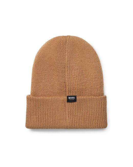 Boss Natural Equestrian Ribbed Beanie Hat With Embroidered Logo