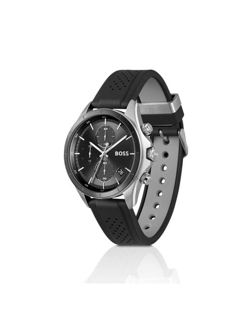 Boss Black Letic Stainless-Steel Watch With Perforated Silicone Strap for men