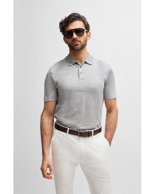 Boss Gray Regular-fit Polo Shirt In Cotton And Silk for men
