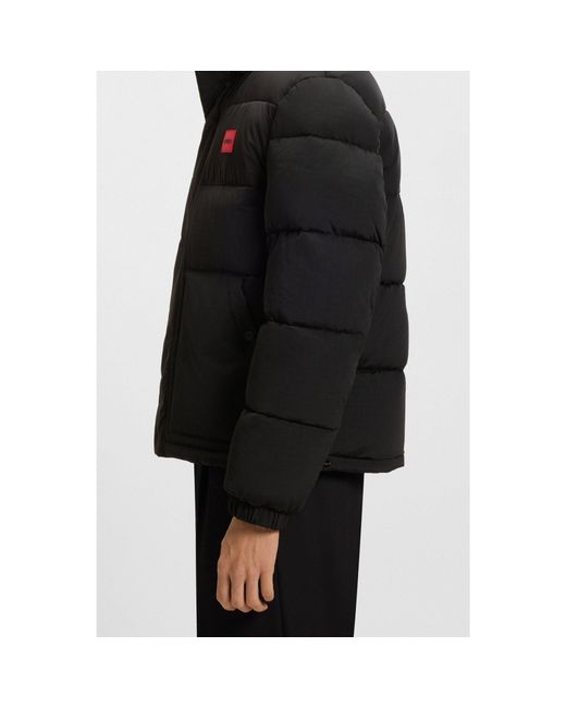 HUGO Black Water-Repellent Padded Jacket With Logo Patch for men