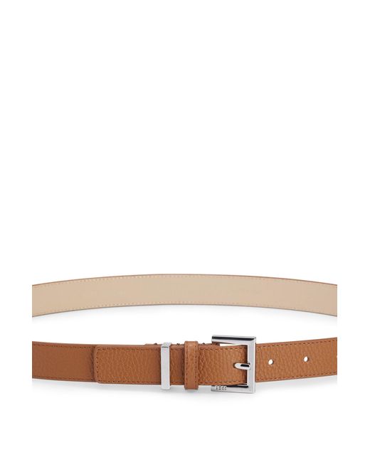 Boss Brown Italian-leather Belt With Polished Silver Hardware