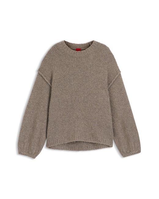 HUGO Gebreide Oversized Trui Met Pofmouwen in het Brown