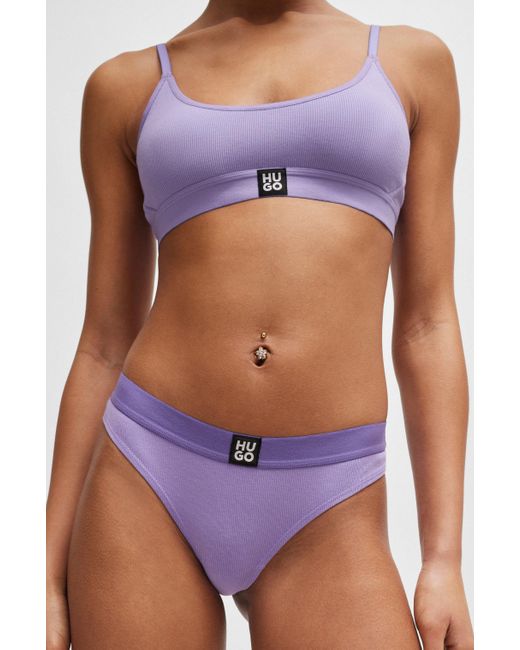 HUGO Purple Slip aus geripptem Stretch-Modal mit Stack-Logo am Bund