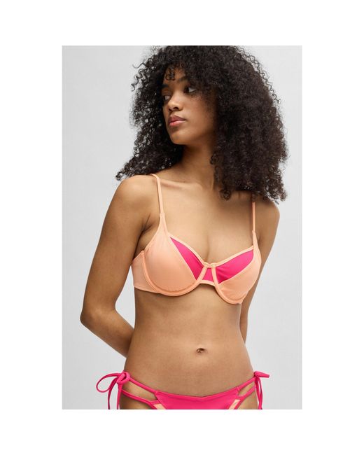 HUGO Padded Two-Tone Bikini Top With Layered Design
