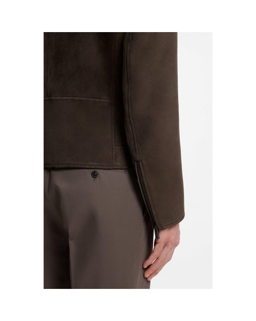 Boss Brown Suede Jacket With Zipped Cuffs for men