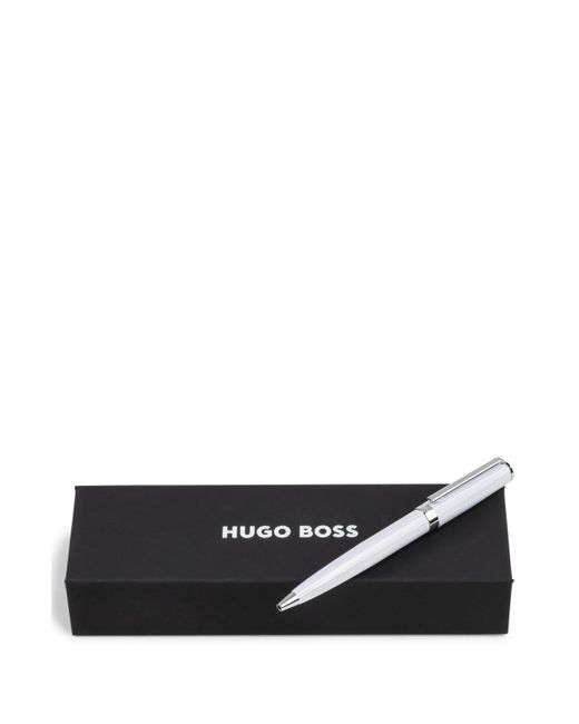 Boss Black Kugelschreiber aus weiß lackiertem Messing mit Logo-Ring