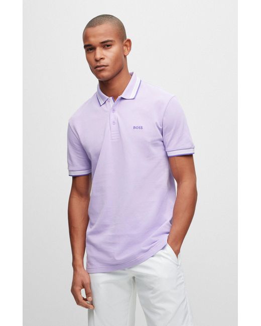 BOSS by HUGO BOSS Organic-cotton Polo Shirt With Logo in Purple for Men |  Lyst Canada
