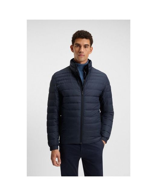 Boss Blue Packable Water-Repellent Padded Jacket With Logo Badge for men