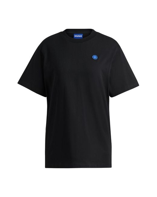 HUGO Black Cotton-jersey T-shirt With Logo Badge