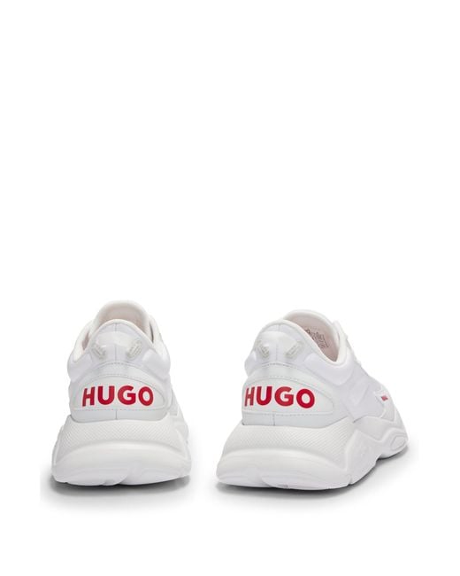 HUGO White Mixed-material Lace-up Trainers With Faux Leather for men